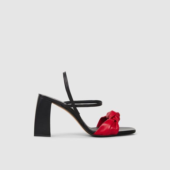 Joseph Heels Red Black‎ Leather Knotted Two-Tone Block Heel Sandals Size 36 - Picture 5 of 8